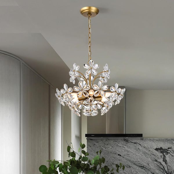 Jojospring Teresa 6-Light Brushed Brass Finish Crystal Glass