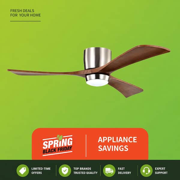 52 in. Integrated LED Indoor Flush Mount Brushed Nickel/Walnut Standard Ceiling Fan with Light and Remote 6-Speed