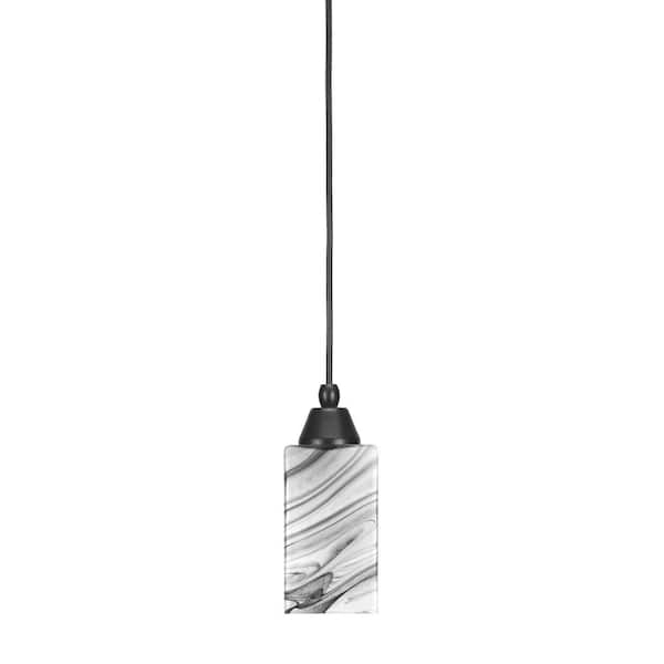 Unbranded Bryson 3.5 in. 1-Light Matte Black Cord Pendant Light with 3.5 in. Onyx Swirl Glass Shade, no bulb included