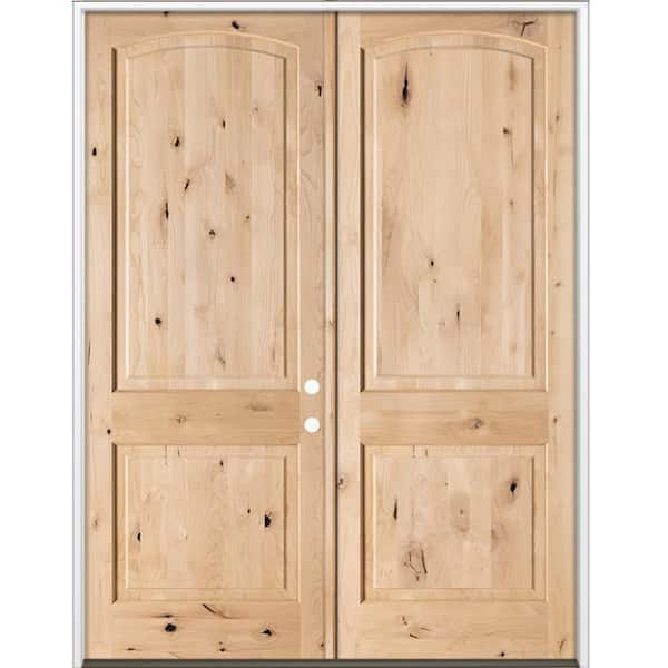 72 in. x 96 in. Rustic Knotty Alder 2-Panel Arch-Top Active Left Double Unfinished Wood Prehung Front Door