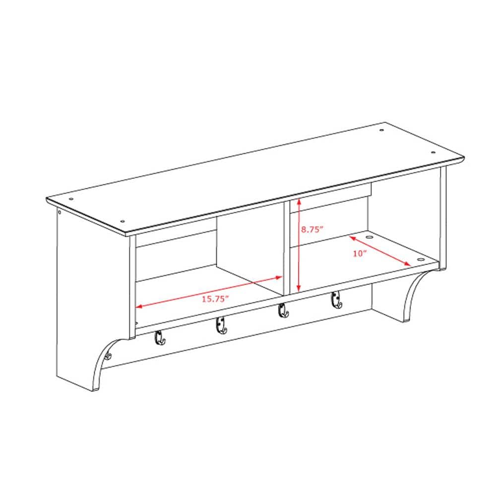 White Wall-Mounted Entryway Shelf with Hooks and Compartments