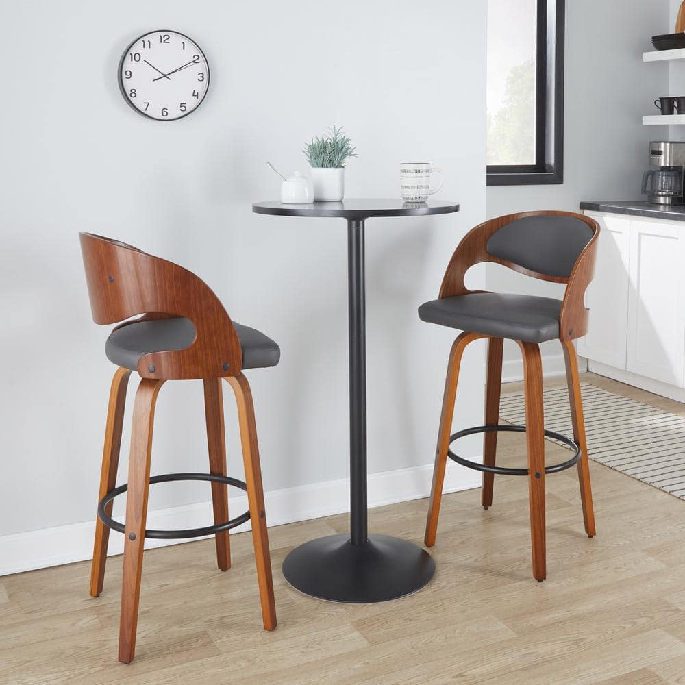 Pino Dark Gray Wood and Metal Swivel Barstool Set