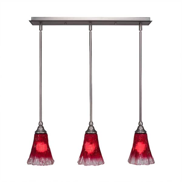 Unbranded Livingston 100-Watt 3 Light Brushed Nickel, Linear Pendant Light with 5.5 in. Raspberry Glass Shade No Bulbs Included