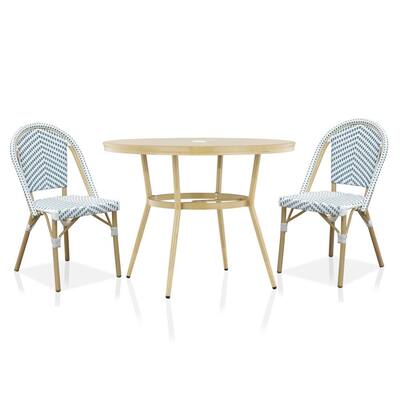 Furniture of America Janele 3-Piece Aluminum 40 in. Round Outdoor Dining Set in Blue and White