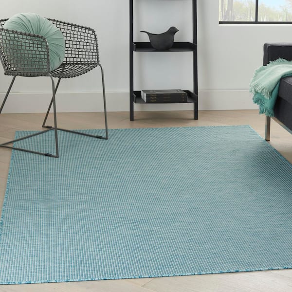 Positano Aqua 5 ft. x 7 ft. Solid Modern Indoor/Outdoor Patio Area Rug