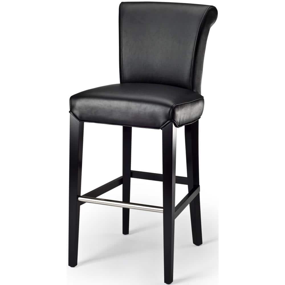 Seth Black Leather and Wood Parsons Bar Stool