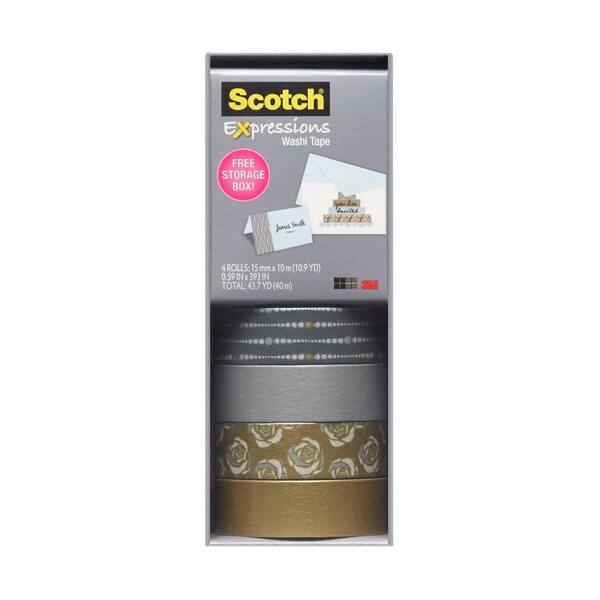 3M Scotch 0.59 in. x 10.9 yds. Silver and Gold Expressions Washi Tape with Storage Box (Case of 36)