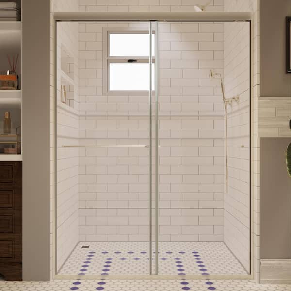 ES-DIY 50-54 in. W x 72 in. H Sliding Framed Shower Door in Brushed Nickel with 1/4 in. (6 mm) Tempered Clear Glass
