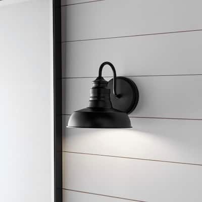 7.63 in. Elmcroft 1-Light Matte Black Farmhouse Wall Mount Sconce Light with Metal Shade