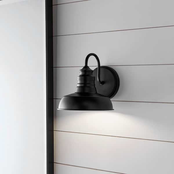 Elmcroft 7.63 in. 1-Light Matte Black Farmhouse Wall Sconce with Metal Shade