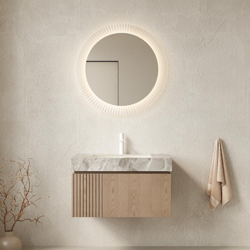 MURI 30 in. Floating Bathroom Vanity with Sink, Light Gray Sintered Stone Top, Ceramic Basin, Heidelberg Woodgrain price history on PriceWatchPro