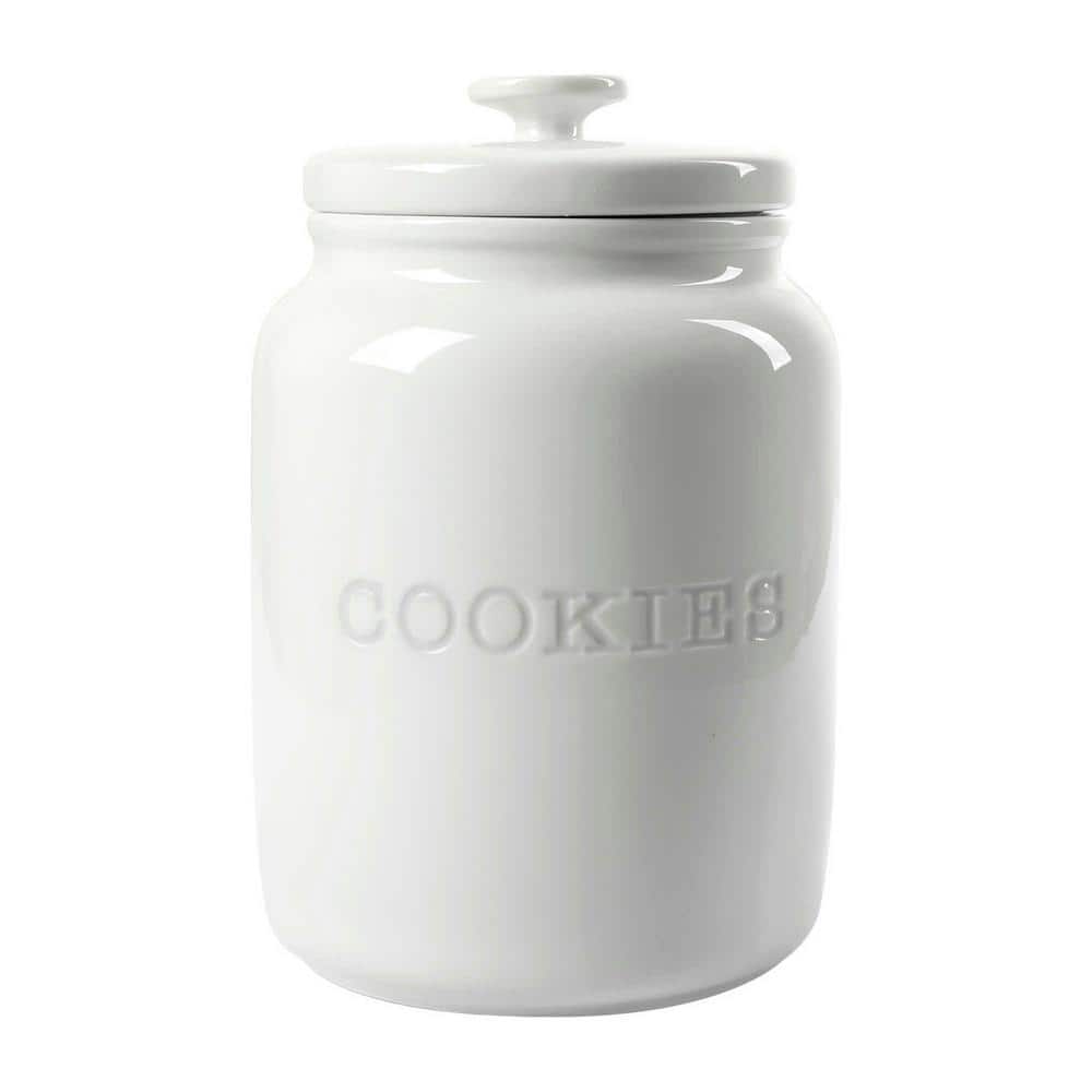 HB Design Co. Airtight Cookie Jar - 6'W x 8'H Matte White Ceramic Cookie Jars for Kitchen Counter - Large Cookie Jar with Airtight Lids - Farmhouse Co