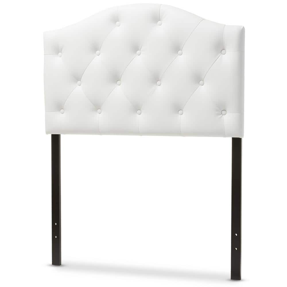 Elegant White Faux Leather Full Upholstered Tufted Scalloped Headboard