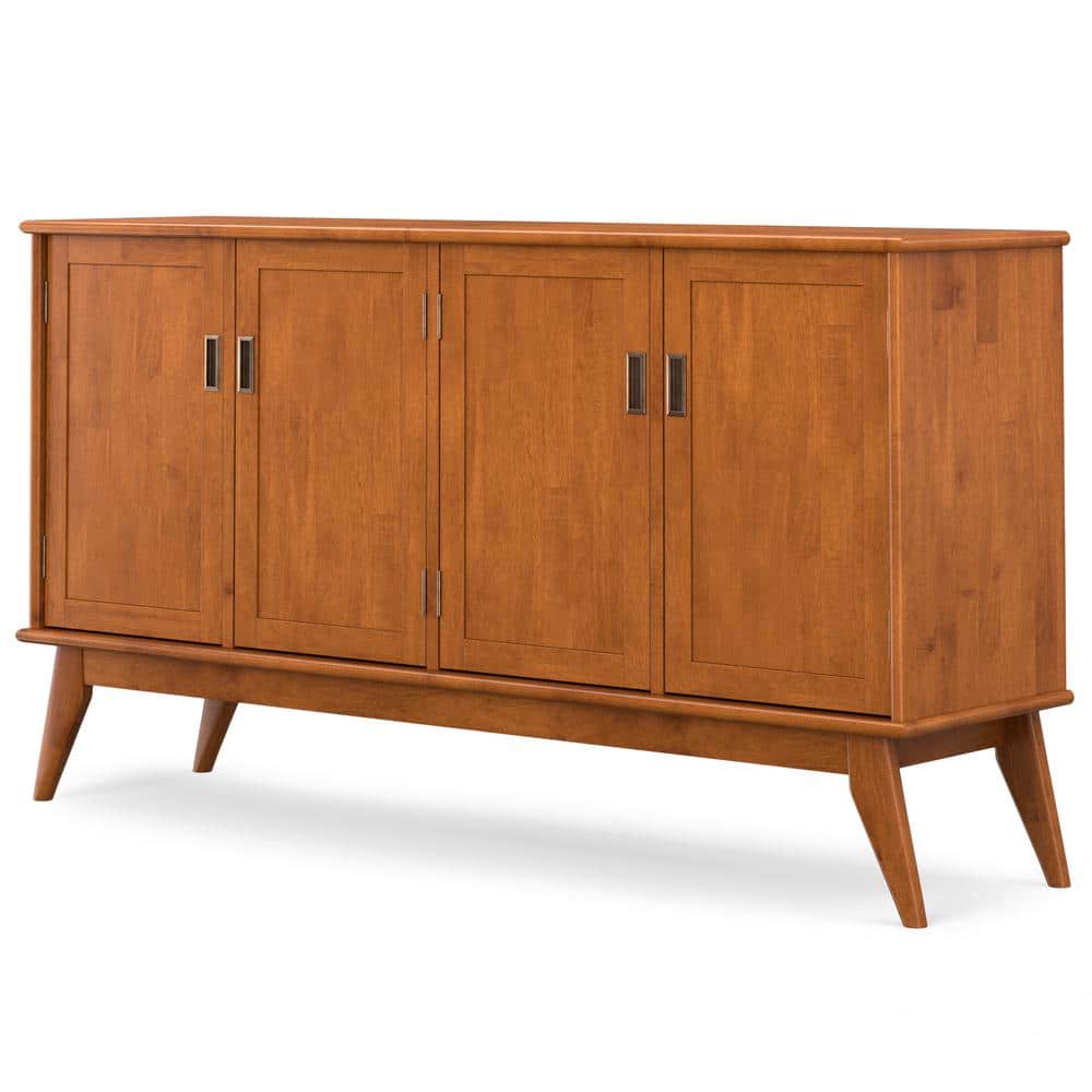Teak Brown Mid Century Solid Hardwood 4 Door Sideboard Buffet