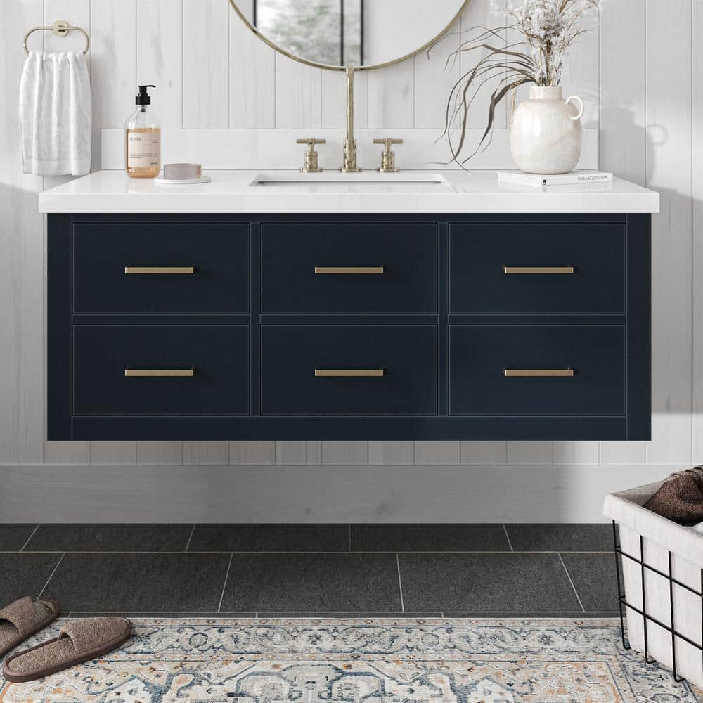 Hutton 49 in. W x 22 in. D x 19.6 in. H Bath Vanity in Midnight Blue with Pure White Quartz Top -  ARIEL, W049SWQRVOMNB