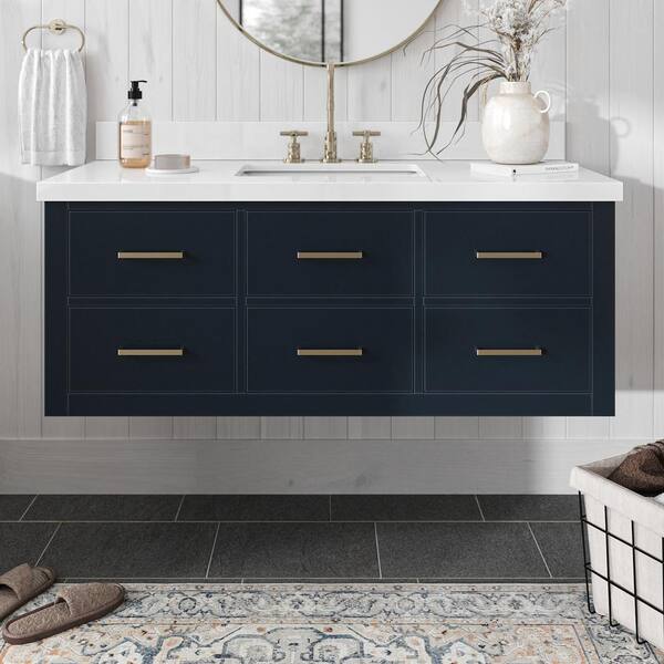 ARIEL Hutton 49 in. W x 22 in. D x 19.6 in. H Bath Vanity in Midnight Blue with Pure White Quartz Top