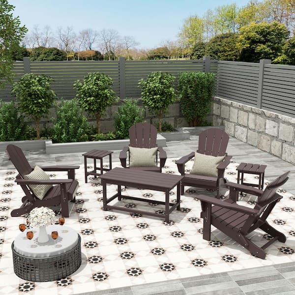 Mason 3-Piece Dark Brown Poly Plastic Outdoor Patio UV Resistant Coffee and Side Table Set