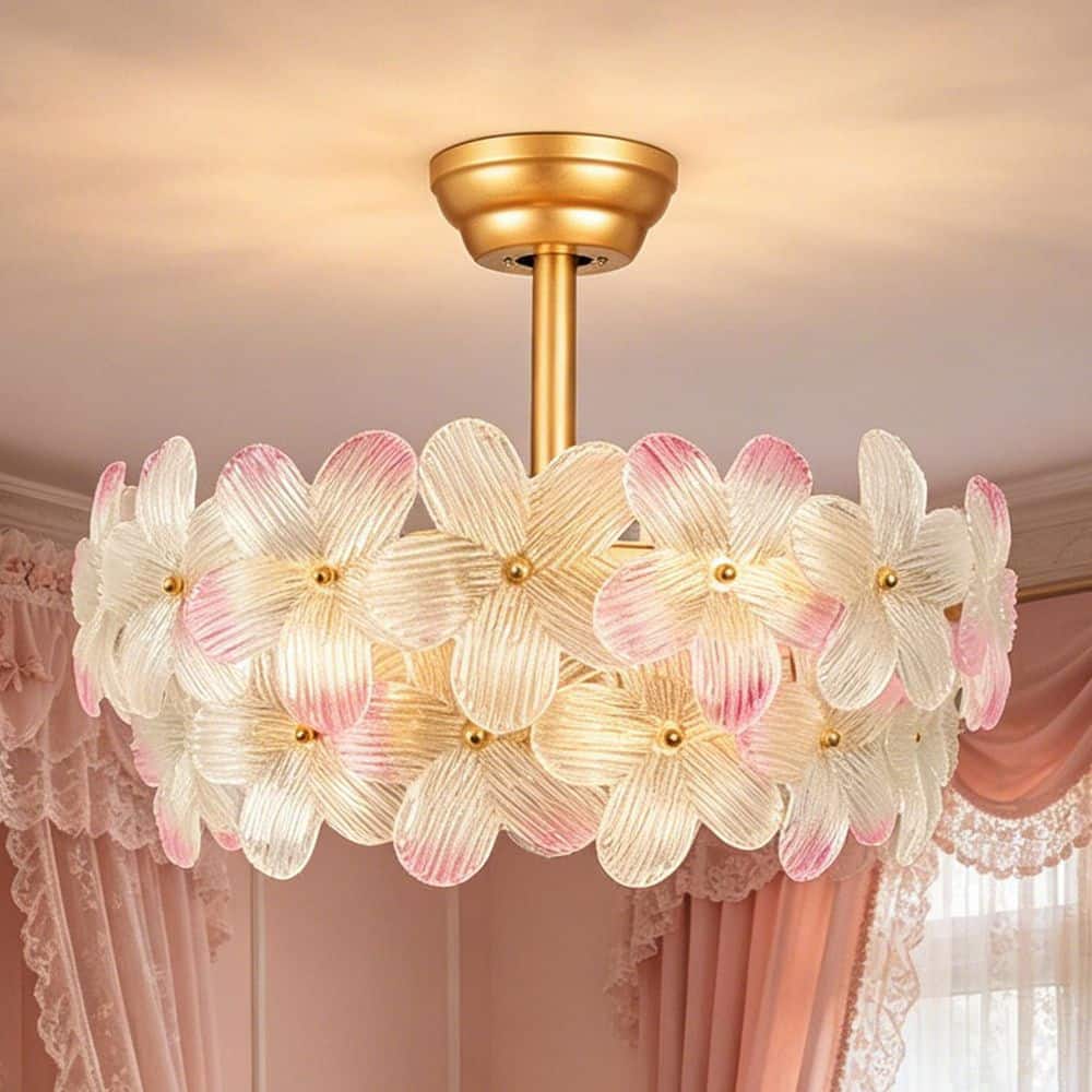 22 in. Indoor Pink Glass Flower Ceiling Fan with Light, Downroad Mount Gold Fandelier with Remote Control for Bedroom price history on PriceWatchPro