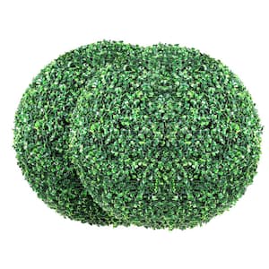 Artificial Topiaries Boxwood Trees 16 in. Green Artificial Boxwood Topiaries Without Containers Ball-Shape Plant, (2Pcs)
