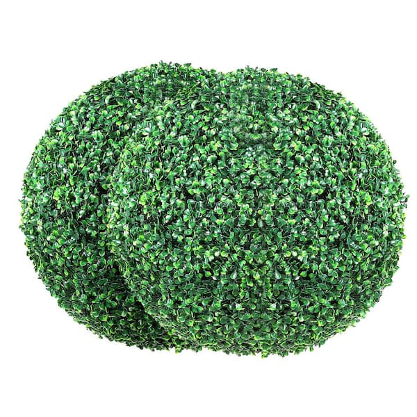 VEVOR Artificial Topiaries Boxwood Trees 16 in. Green Artificial Boxwood Topiaries Without Containers Ball-Shape Plant, (2Pcs)