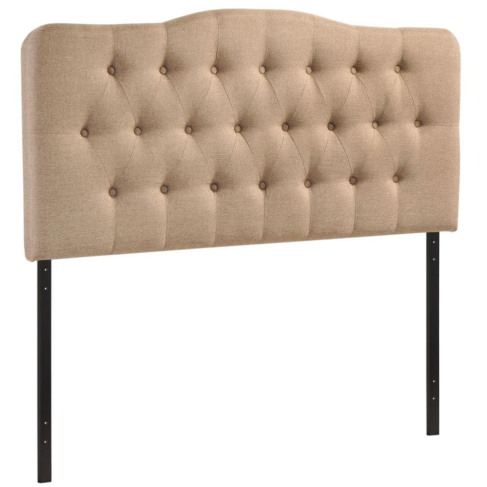 Beige Tufted Upholstered Queen Fabric Headboard