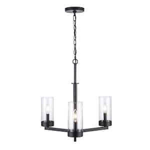 Meadowlark 3-Light Black Chandelier Light Fixture with Clear Glass Shades