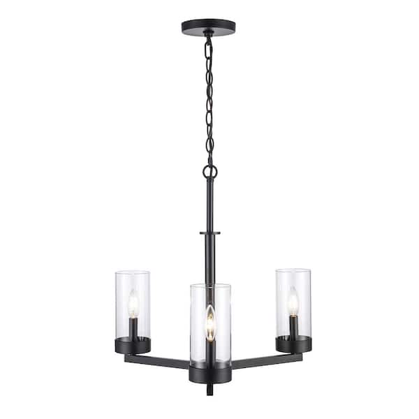 Bel Air Lighting Meadowlark 3-Light Black Chandelier Light Fixture with Clear Glass Shades