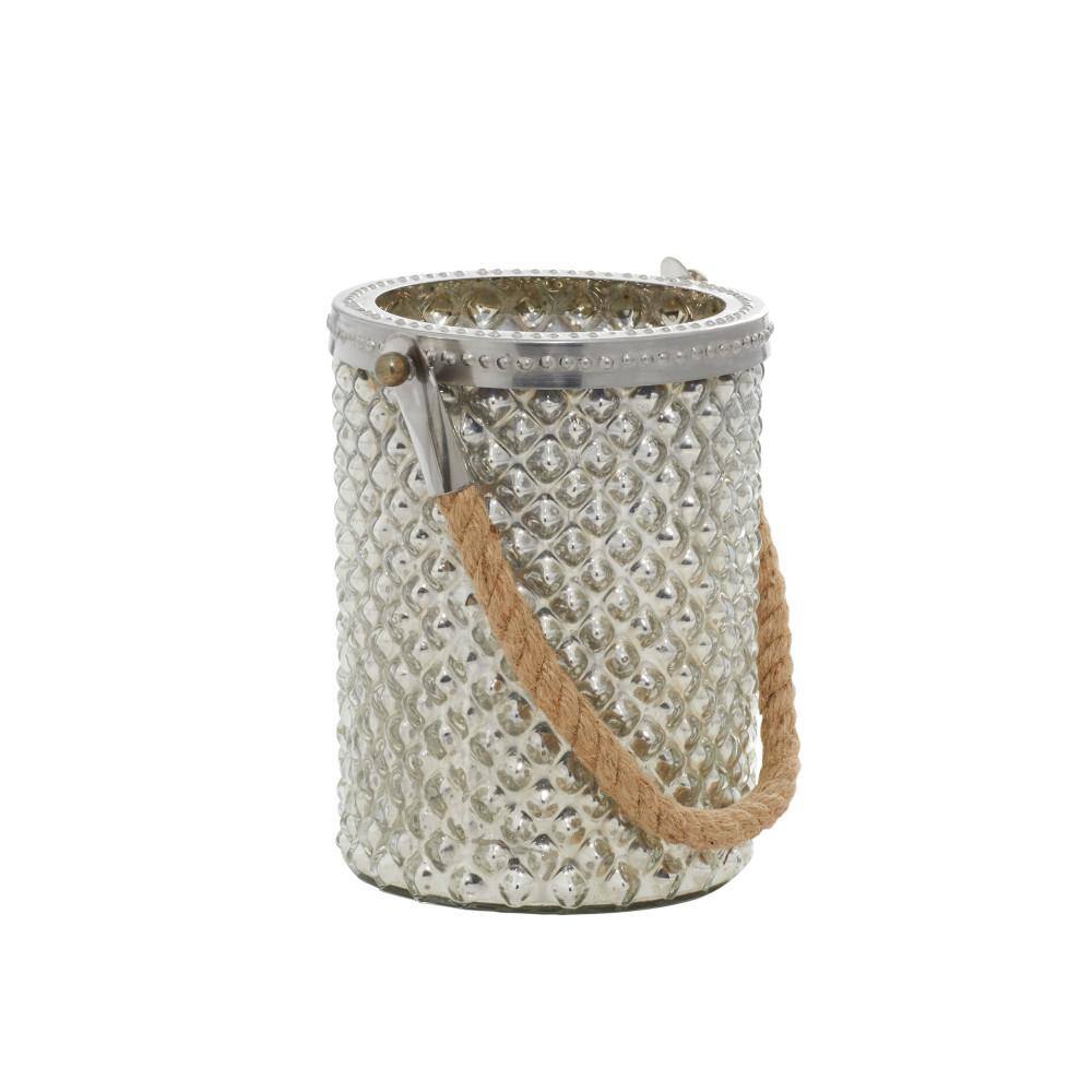 Coastal Elegance Silver Glass Hanging Candle Lantern, 5" x 13"