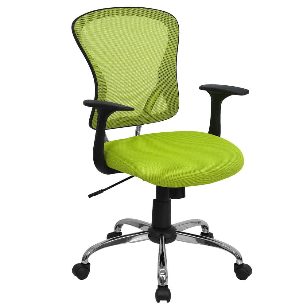 Ergonomic Mid-Back Green Mesh Task Chair with Fixed Metal Arms