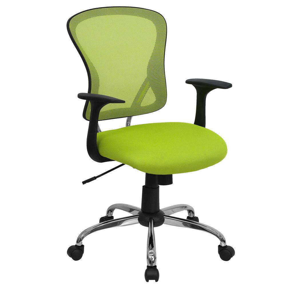 Ergonomic Mid-Back Green Mesh Task Chair with Fixed Metal Arms