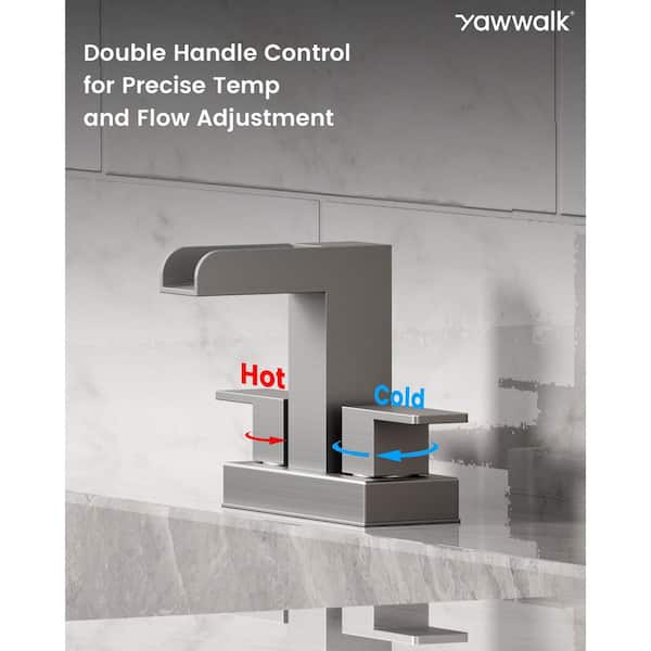 4 in. Centerset Double Handle Bathroom Faucet with Waterfall Spout in Brushed Nickel (Valve Included)