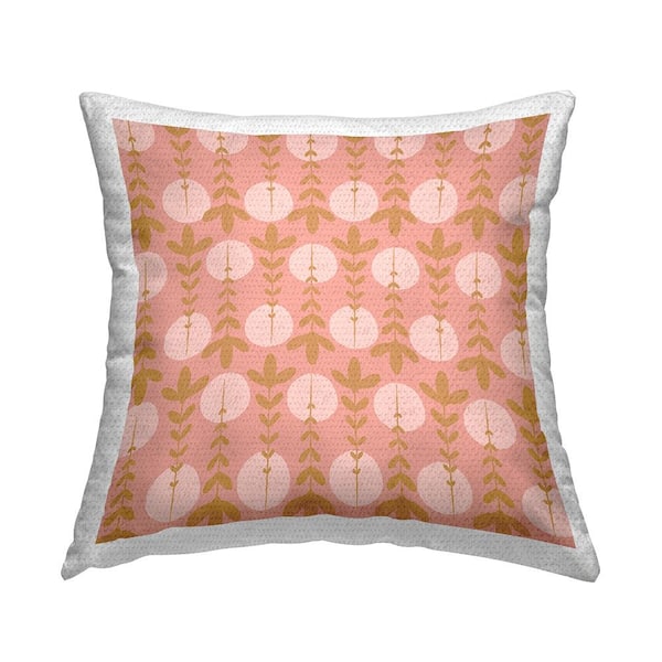Stupell Industries Botanical Leaf Pattern Pink Circle Shapes Pink Square Outdoor Throw Pillow
