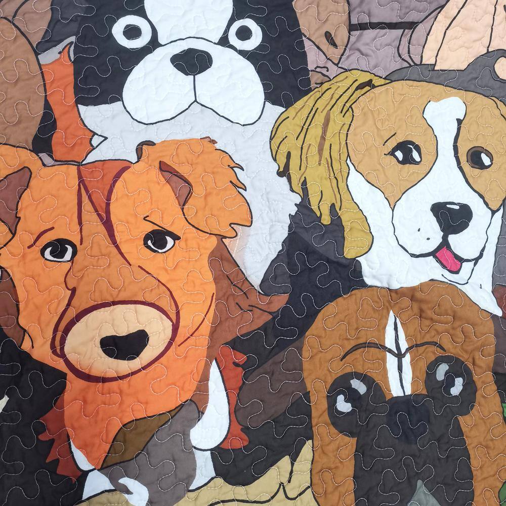 Brown Dog Print Twin Reversible Kids Quilt Set