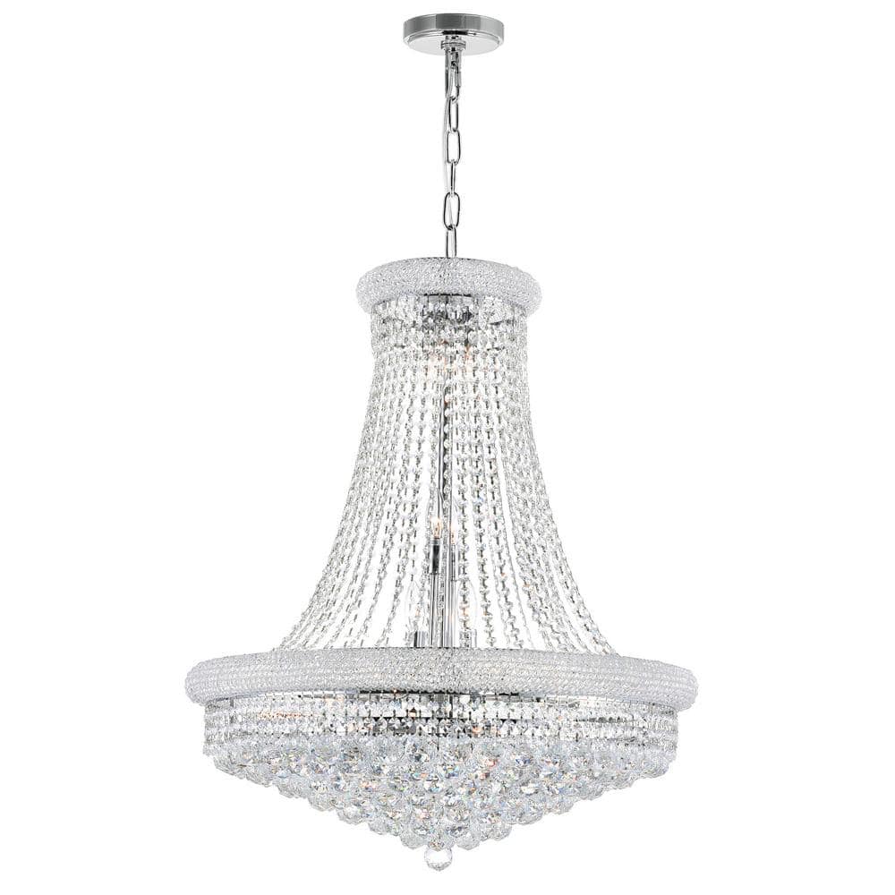 Elegant Empire Chrome & Crystal 28" Chandelier with Adjustable Chain