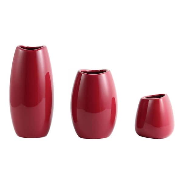 Red 4.7 in. x 9.7 in. Ceramic Modern Decorative Vase Set of 3