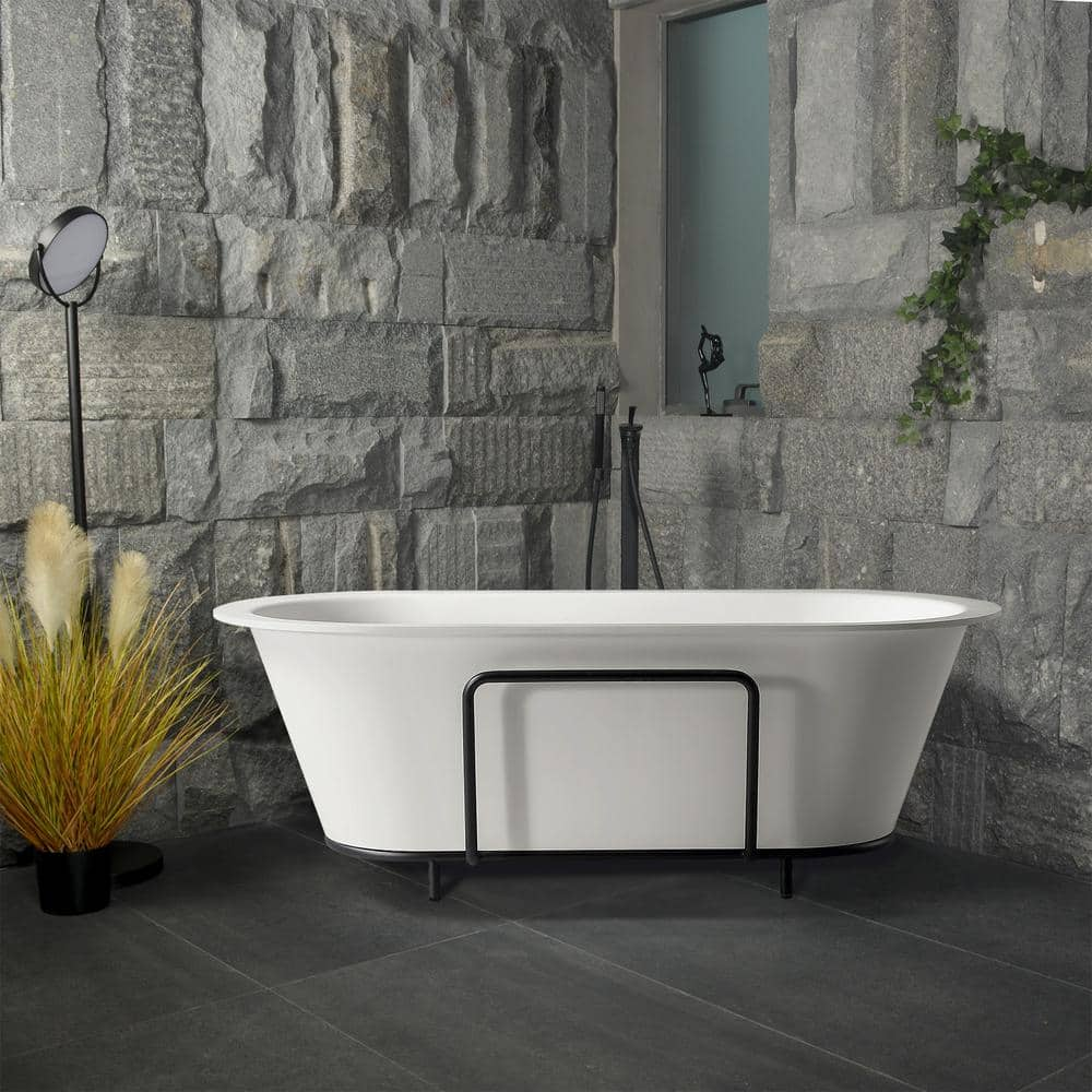 Xspracer Moray 71 in. x 35 in. Solid Surface Stone Resin Flatbottom Freestanding  Double Slipper Soaking Bathtub in Matte White JH-B118W371 - The Home Depot