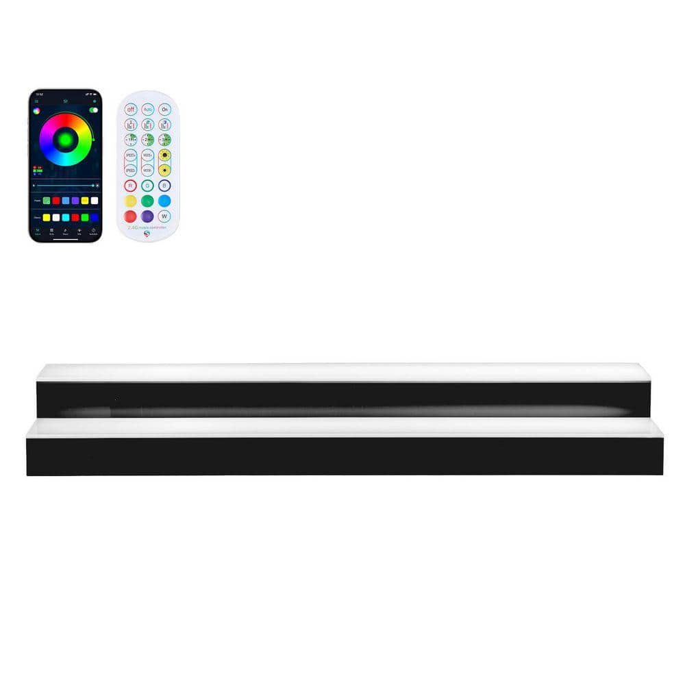 LED Lighted Liquor Bottle Display, 3.9 in. H x 7.9 in. W, 20-Bottles Black and White Acrylic Bar Display with RF Remote
