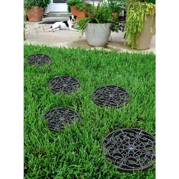 A1HC Set of 4 Garden Stepping Stone, Black 12 in. x 12 in. Rubber, Outdoor Decorative Tray, Step Mat