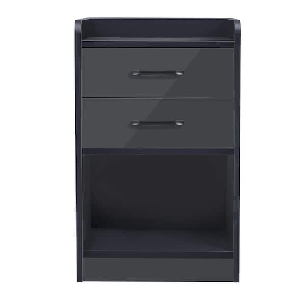 ATHMILE 2-Drawer Gray Nightstand (14.5 in. L x 13.8 in. W x 25.2 in. H)