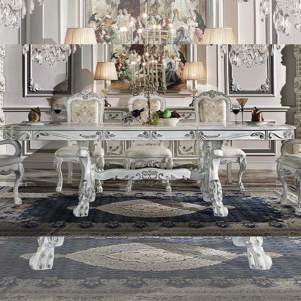 Bone White Extendable Rectangular Wood Dining Table
