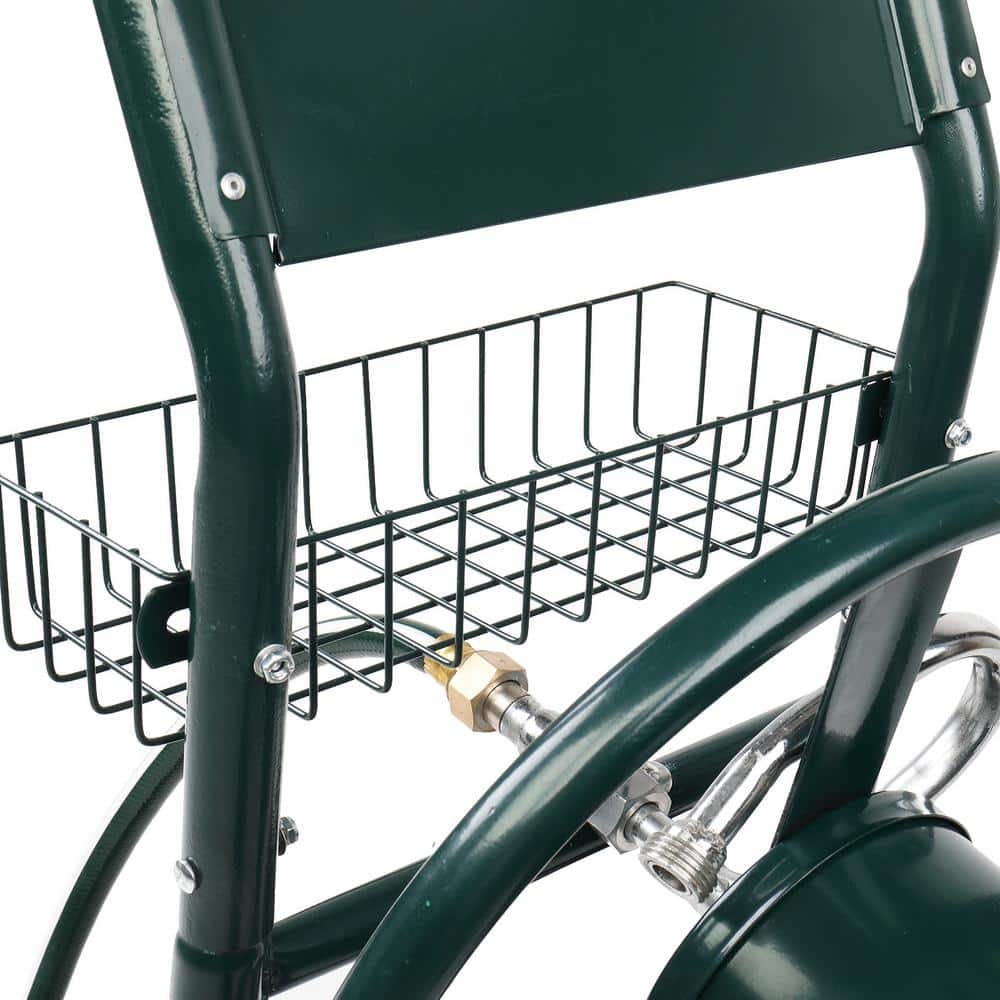 Green Steel Four-Wheel Hose Reel Cart with Manual Crank
