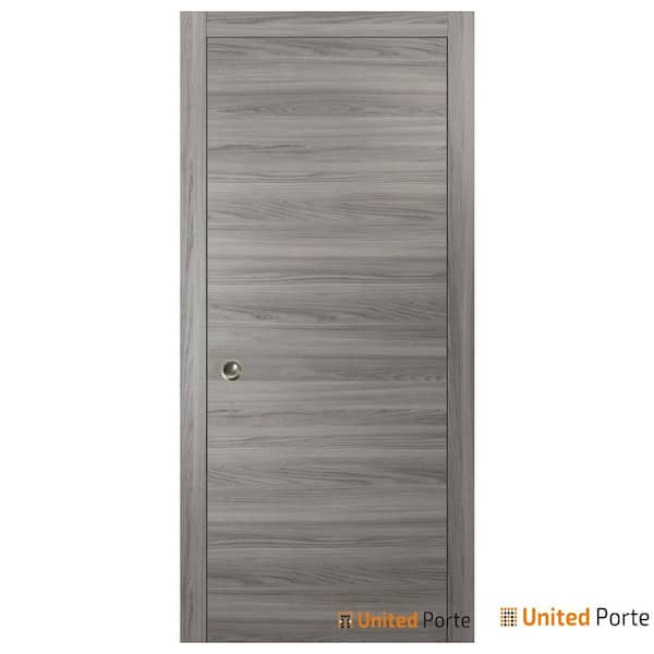 Planum 0010 28 in. x 80 in. Flush Gray Ash Finished Wood Sliding Door with Single Pocket Hardware