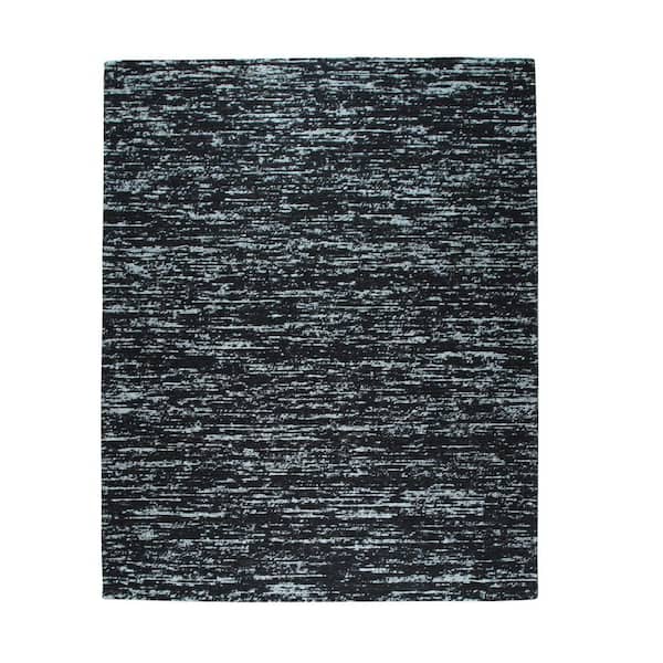 EORC Black 7 ft. 9 in. x 9 ft. 9 in. Hand-Knotted Wool Contemporary Natural Modern Wool Flat Rug Area Rug