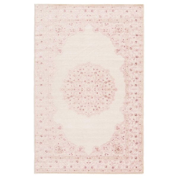 Machine Made Bright White 5 ft. x 8 ft. Medallion Area Rug