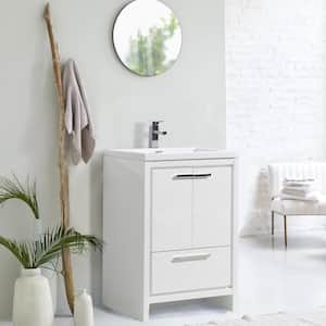 24 in. W x 20 in. D x 34 in. H White Freestanding Bath Vanity with White Sink, White Countertop, Soft-Close Drawer