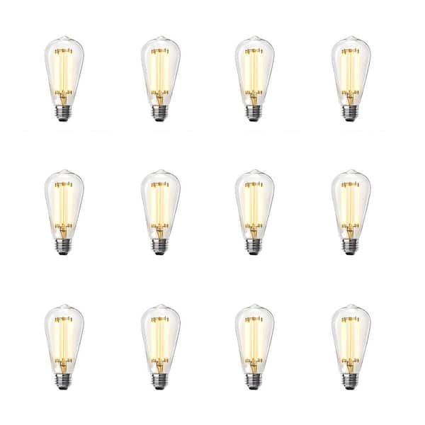 Feit Electric 100-Watt Equivalent ST19 Dimmable Straight Filament Clear Glass E26 Vintage Edison LED Light Bulb Bright White (12-Pack)