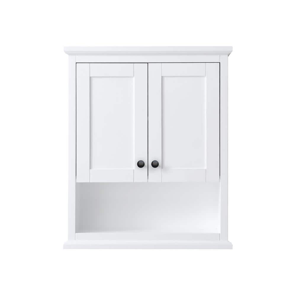 Avery 30" White Wood Wall-Mounted Bathroom Cabinet with Matte Black Hardware
