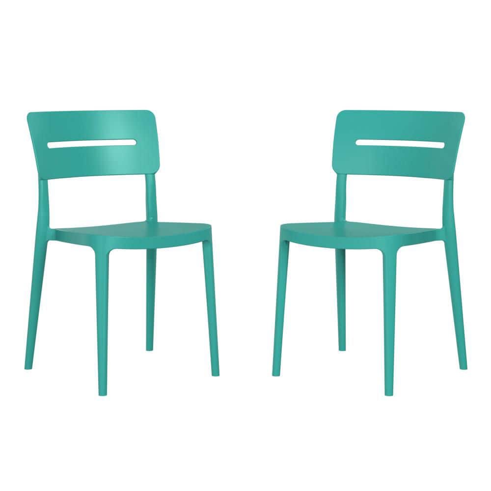 Frond&Form Outdoor Turquoise Poly Plastic Stackable Armless Patio Dining Side Chair (Set of 2)