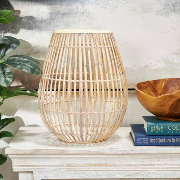 Litton Lane 15 in. Brown Handmade Open Frame Round Bamboo Wood Decorative Vase