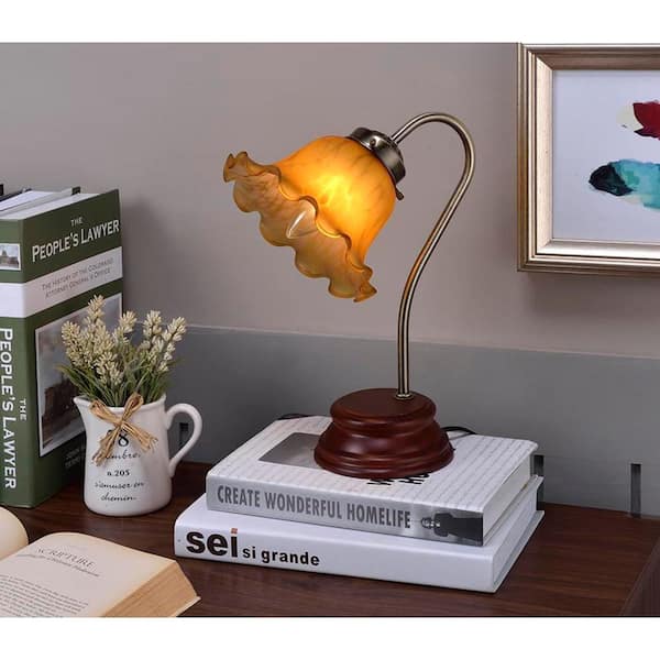 Ore International 11.65 in. Amber Victorian Goose Neck Touch-On Table Lamp